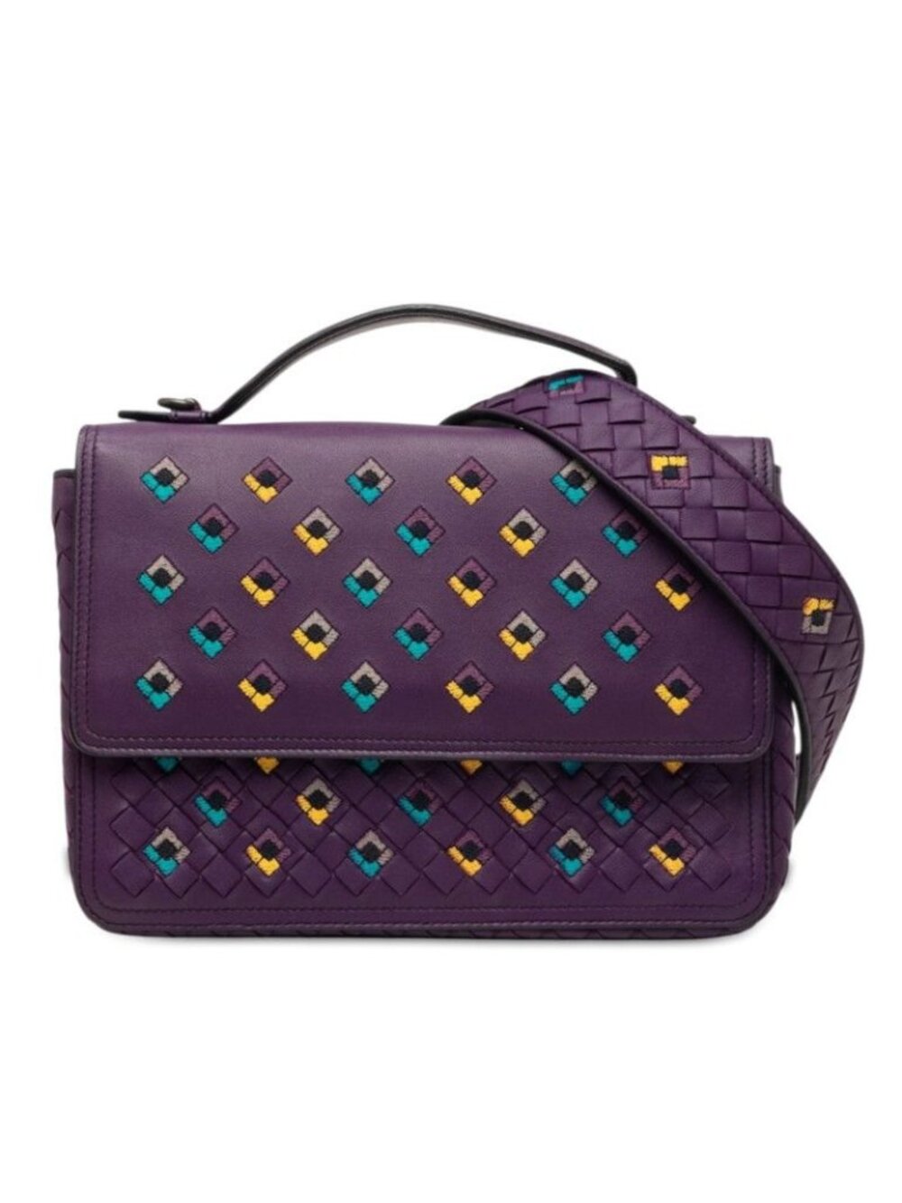 Bottega Veneta Intrecciato Embroidery 2-Way Shoulder Bag Purple Leather
